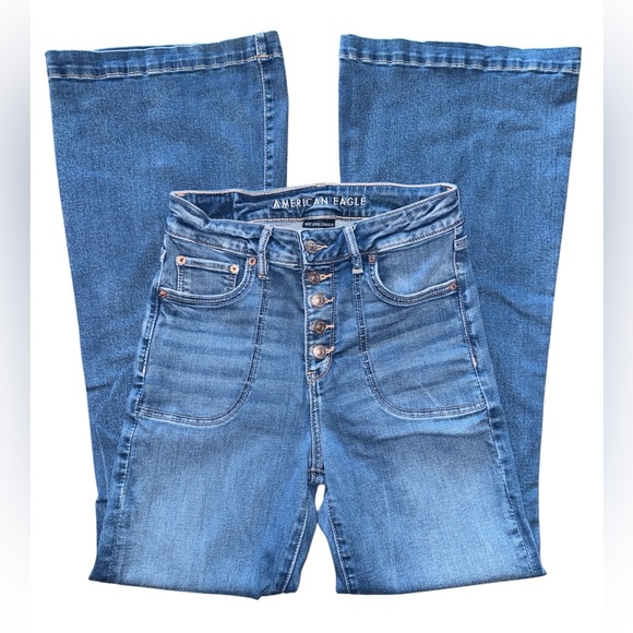 American Eagle Super High Rise Flare Jeans Womens 4 R Regular Stretch Y2K Style - Picture 4 of 15